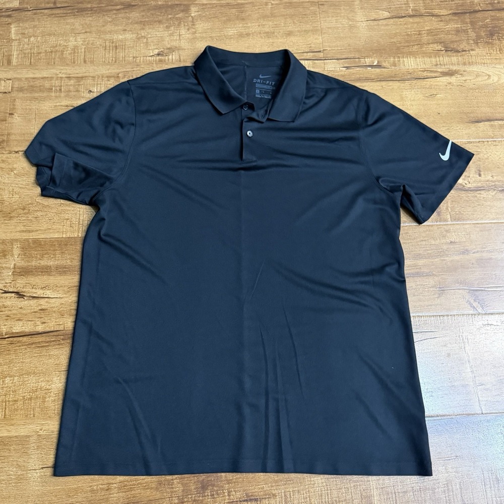 Nike Dri-FIT Men's Black Solid Polo Shirt Short Sleeve Collared Sz Large